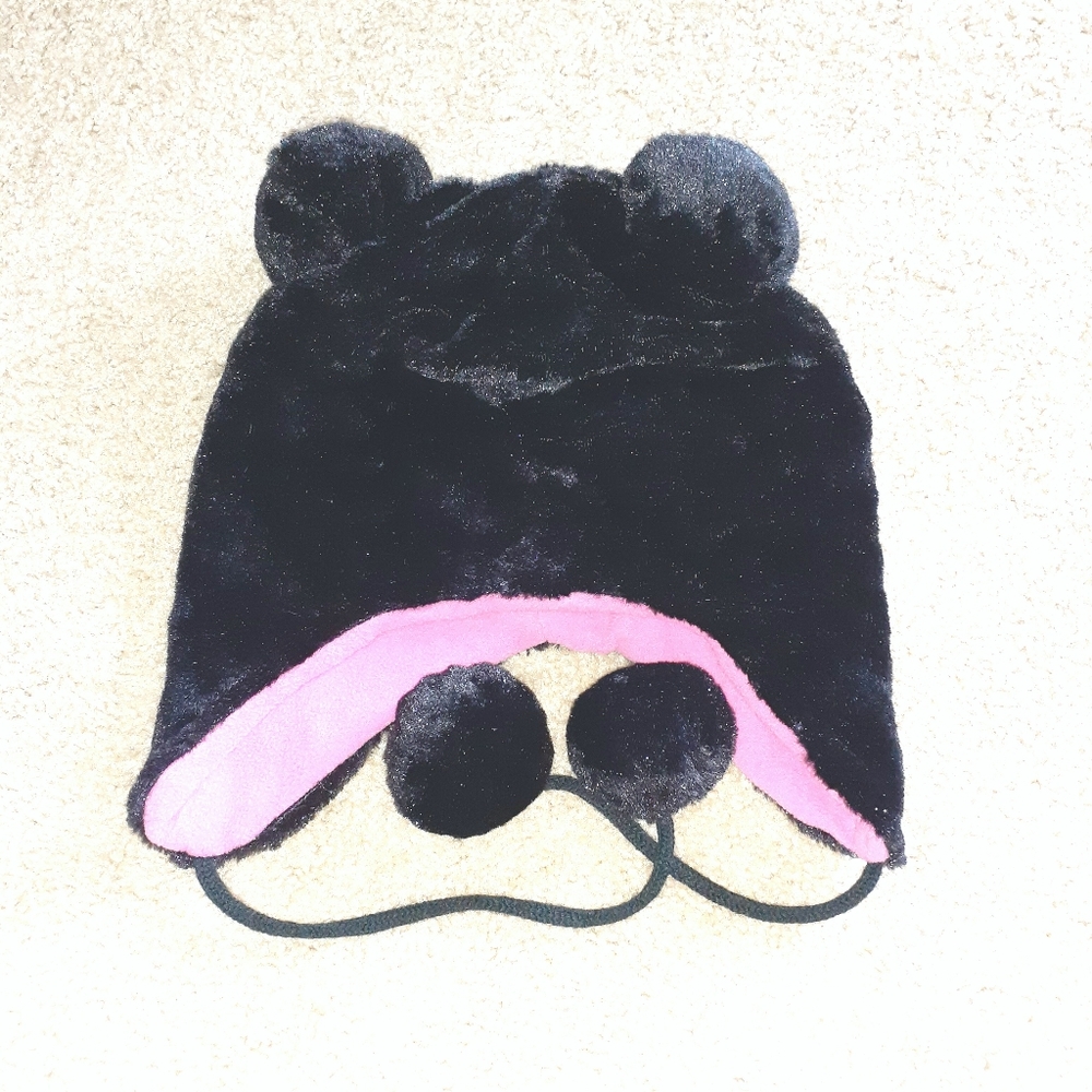 - Super Soft Hat W/ears And Pom Pom Tie